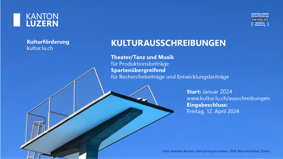 Kanton Luzern fördert Kulturschaffende - Kulturausschreibungen für 2024 sind gestartet - Bild: 5 Meter Sprungturm vor blauem Himmel, Foto Jeremias Bucher