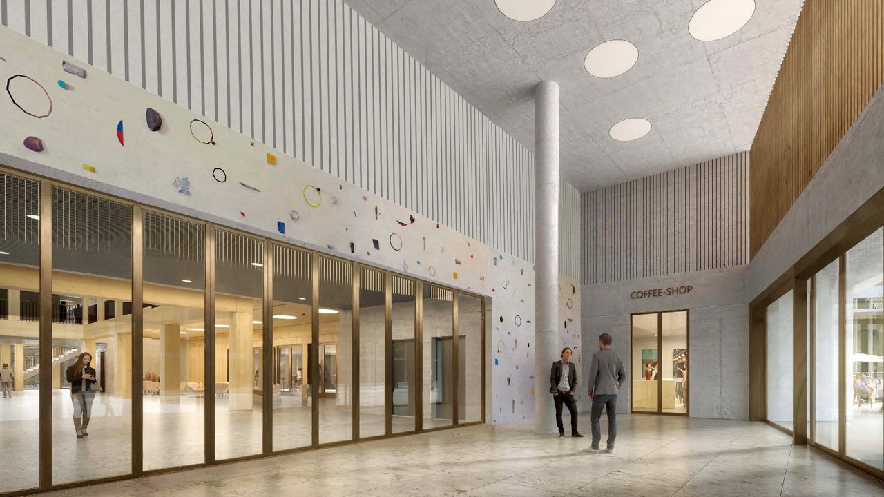 Kantonale Verwaltung am Seetalplatz, Kunst am Bau: Visualisierung Eingangshalle des Projekts REMIX von Wettbewerbesgewinner Christian Herter